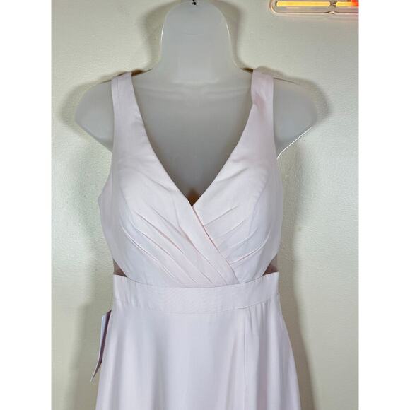 NWT Azazie Alva Bridesmaid Dress Blushing Pink Maxi Length High Slit V Neck 2 - Picture 4 of 10